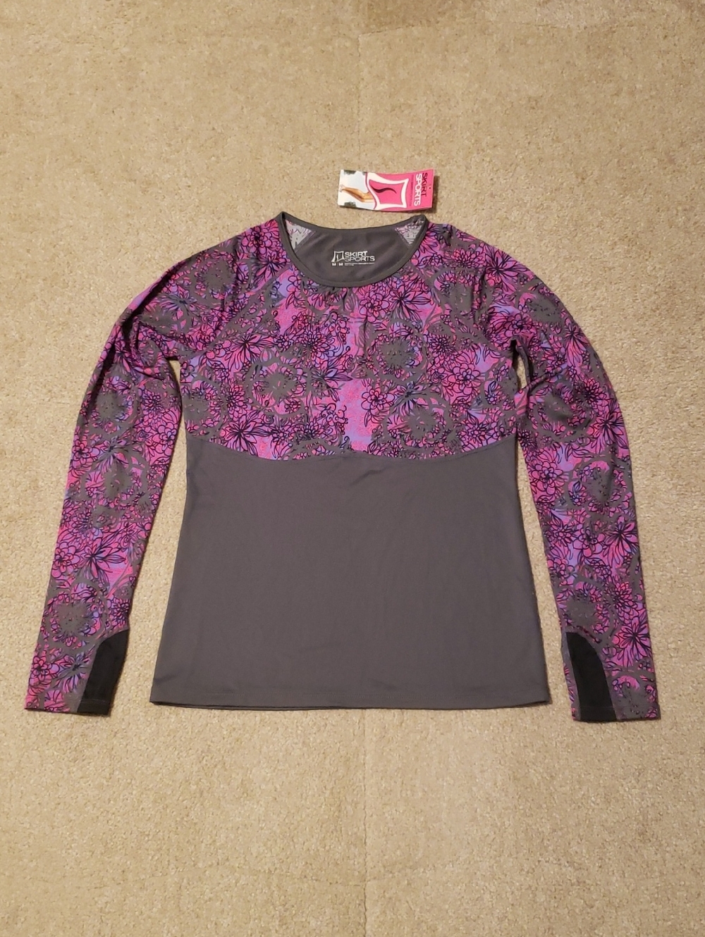 NWT SkirtSports Women's Runner's Dream Purple Haze Play Print Long Sleeve Shirt